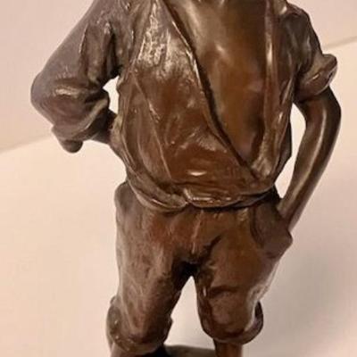 Vintage Bronze Sculpture Of Boy By Sculptor Herlinger