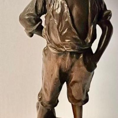 Vintage Bronze Sculpture Of Boy By Sculptor Herlinger