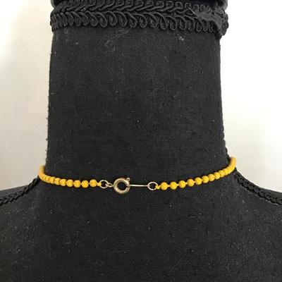 Vintage super cute mustard, yellow enamel heart and metal enamel bead necklace