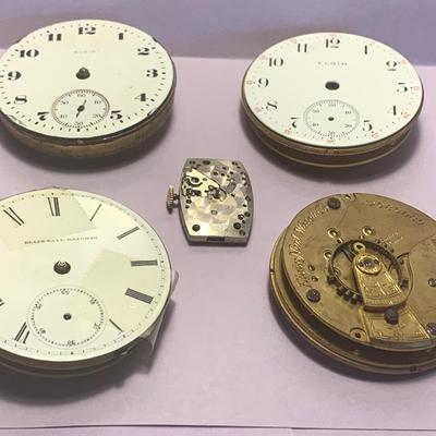 Vintage Elgin Pocket Watch Movements/ Parts Lot
