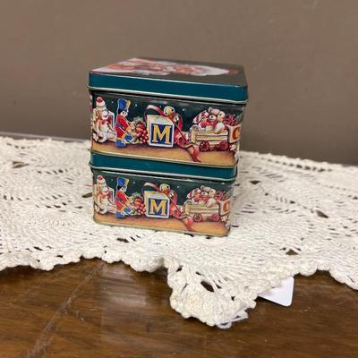 Set of 2 Santa with Toy Christmas Tin
