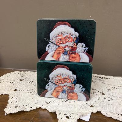 Set of 2 Santa with Toy Christmas Tin