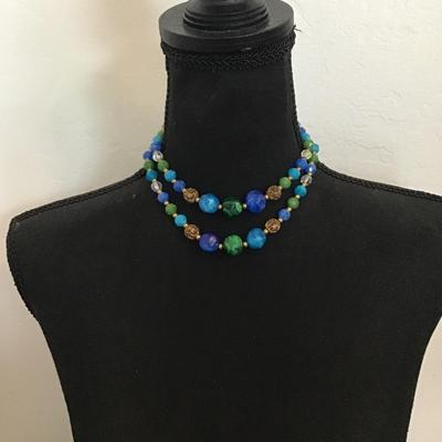 Beautiful, gorgeous colors, bead double strand statement, necklace faux glass but very beautiful colors