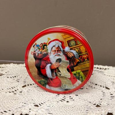 Santa With Bag of Toys and List Tin