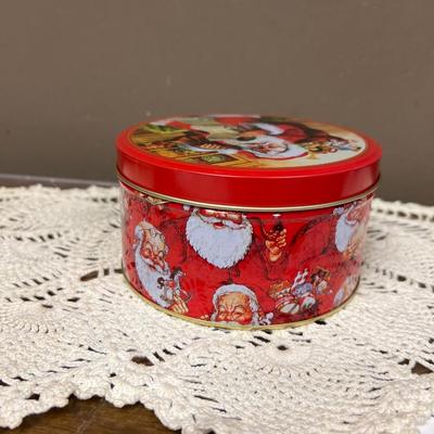 Santa With Bag of Toys and List Tin