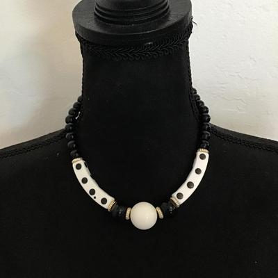 Retro vintage, polkadot, white, and black necklace