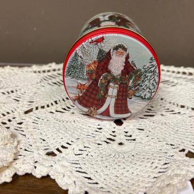 Small Round Santa with Bird and Rabbit and Deer Tin