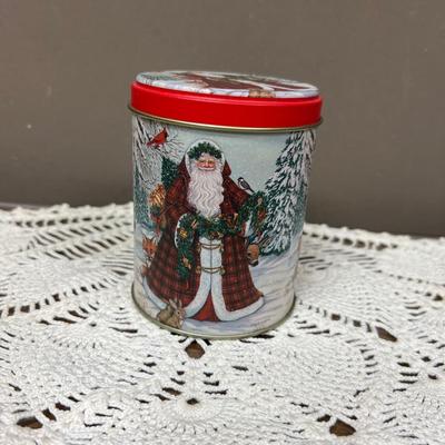 Small Round Santa with Bird and Rabbit and Deer Tin