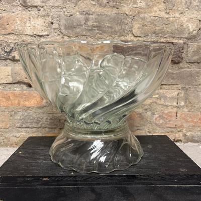 Sale Photo Thumbnail #303: Colonial Swirl punch bowl with base and 11 cups, turquoise footed fruit and ruby red 3-toed hobnail bowl