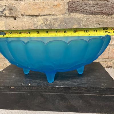 Sale Photo Thumbnail #300: Colonial Swirl punch bowl with base and 11 cups, turquoise footed fruit and ruby red 3-toed hobnail bowl