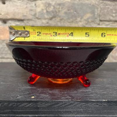 Sale Photo Thumbnail #302: Colonial Swirl punch bowl with base and 11 cups, turquoise footed fruit and ruby red 3-toed hobnail bowl