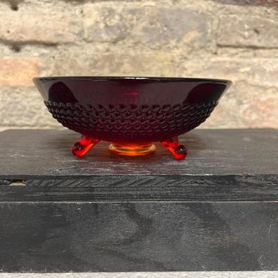 Sale Photo Thumbnail #301: Colonial Swirl punch bowl with base and 11 cups, turquoise footed fruit and ruby red 3-toed hobnail bowl