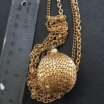 Vintage, mid century, gold tone, ball sphere pendant necklace