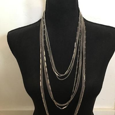 Gorgeous Silver tone multi strand necklace, long excellent condition beautiful clasp