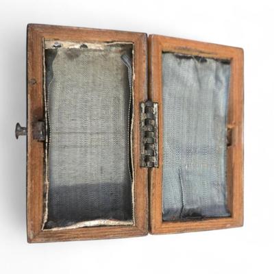 Sale Photo Thumbnail #76: 19th C. small boxes on bone feet. Stamp /ring box fitted with velvet. minor losses on corners. one replaced carved foot. on missing single foot.
silver on tops. 
2.25 x 1.25 x 1.75" -  varied.