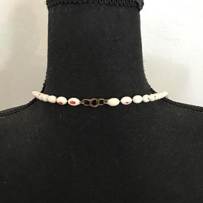 Vintage very old, red and white bee necklace long flapper style