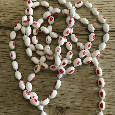 Vintage very old, red and white bee necklace long flapper style
