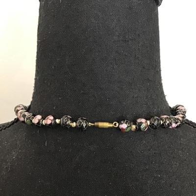 Beautiful vintage Black and pink Cloisonne bead necklace