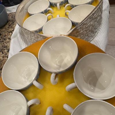 Queensware - Lavender on Cream. 12 piece teacup & saucers. Teacups in original 2-tiered packing case.