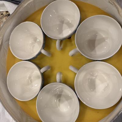 Queensware - Lavender on Cream. 12 piece teacup & saucers. Teacups in original 2-tiered packing case.