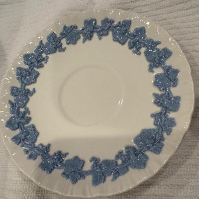 Queensware - Lavender on Cream. 12 piece teacup & saucers. Teacups in original 2-tiered packing case.
