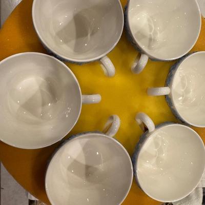 Queensware - Lavender on Cream. 12 piece teacup & saucers. Teacups in original 2-tiered packing case.
