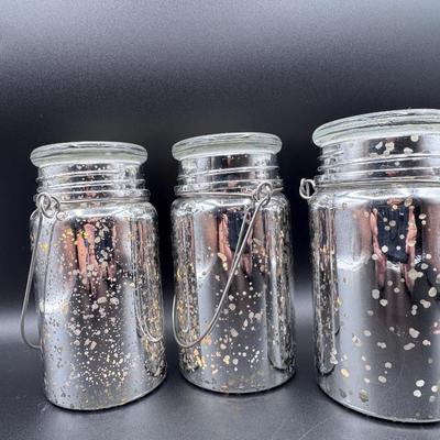 VALERIE PARR HILL MERCURY GLASS JARS/CANDLE HOLDERS w/HANDLES