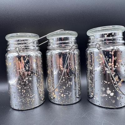 VALERIE PARR HILL MERCURY GLASS JARS/CANDLE HOLDERS w/HANDLES