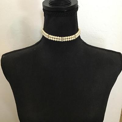 1928 double strand pearl and crystal 14 inch choker