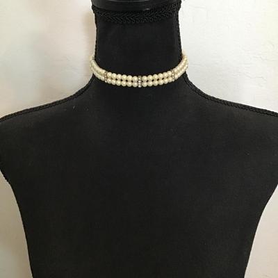 1928 double strand pearl and crystal 14 inch choker