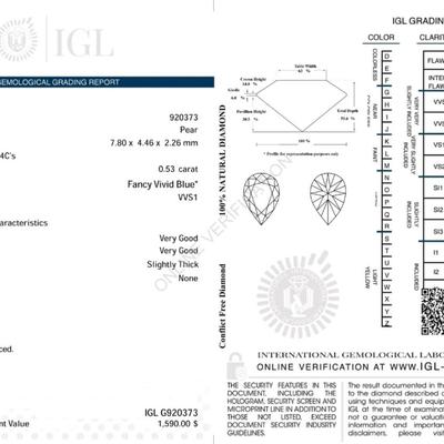Beautiful IGL certified Vivid Blue Diamond