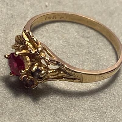 14k Gold Ruby & Diamonds Estate Ring Size 7