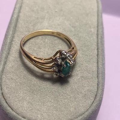 14k Fold Emerald & Diamond Estate Ring Size 6