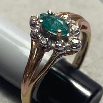 14k Fold Emerald & Diamond Estate Ring Size 6