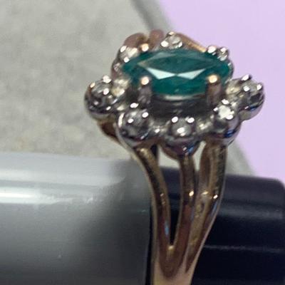 14k Fold Emerald & Diamond Estate Ring Size 6