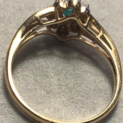 14k Fold Emerald & Diamond Estate Ring Size 6