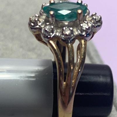 14k Fold Emerald & Diamond Estate Ring Size 6