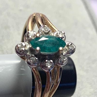 14k Fold Emerald & Diamond Estate Ring Size 6