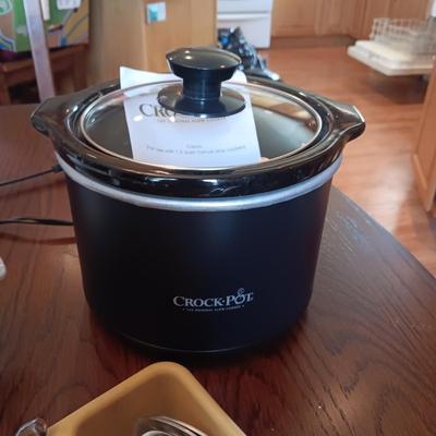 SMALLER CROCK POT, 2 SETS OF FLATWARE, SHAKERS AND BAKEWARE