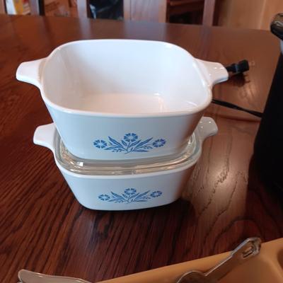SMALLER CROCK POT, 2 SETS OF FLATWARE, SHAKERS AND BAKEWARE