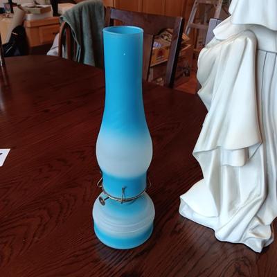 FRENCH PLEURANT WEEPER 18" TALL, GLASS OIL LAMP & GLASS SKULL CANDLE HOLDER