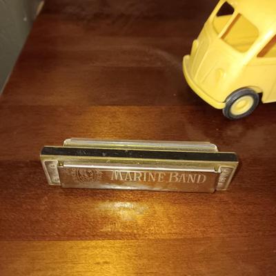 2 MARINE BAND HARMONICAS AND A PLASTIC METRO VAN