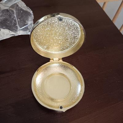 2 ANTIQUE BOTTLES, TRINKET BOXES AND GLASS LIKE ROCK