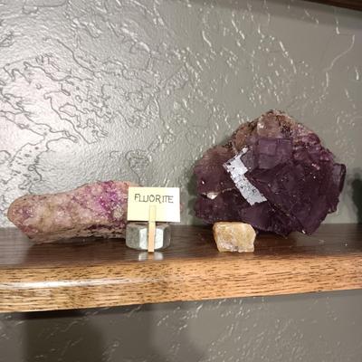 ROCKS FROM A COLLECTION LABELED FLUORITE AND PUMICE