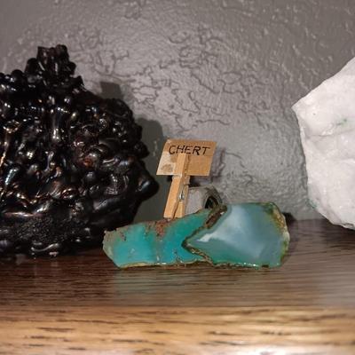 ROCKS FROM A COLLECTION LABELED SLAG, GHERT & AMAZONITE FELDSPAR