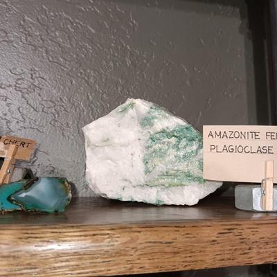 ROCKS FROM A COLLECTION LABELED SLAG, GHERT & AMAZONITE FELDSPAR