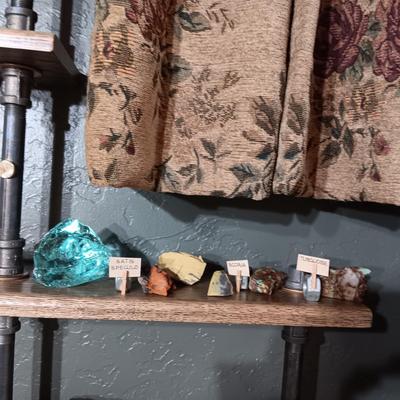 ROCKS FROM A COLLECTION LABELED SATIS SPECULO, SCORIA AND TURQUOISE