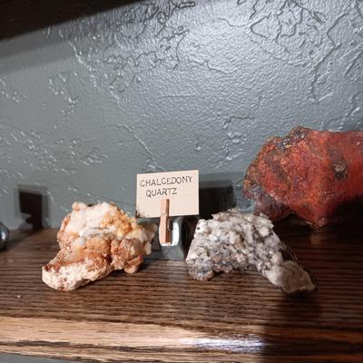ROCKS FROM A COLLECTION LABELED HEMATITE & CHALCEDONY QUARTZ