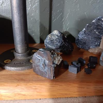 ROCKS FROM A COLLECTION LABELED GALENA, OIL SHALE & PETRIFIED WOOD