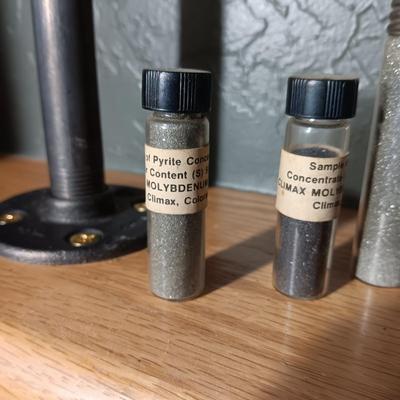 BOTTLES MARKED SAMPLE OF CONCENTRATED CLIMAX MOLYBDENITE PLUS ARROWHEADS